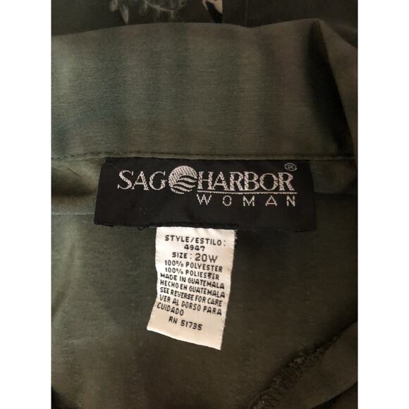 Sag Harbor Silky Top Blouse 20W Green Floral Stripe ButtonUp Hawaiian Career - Picture 4 of 5